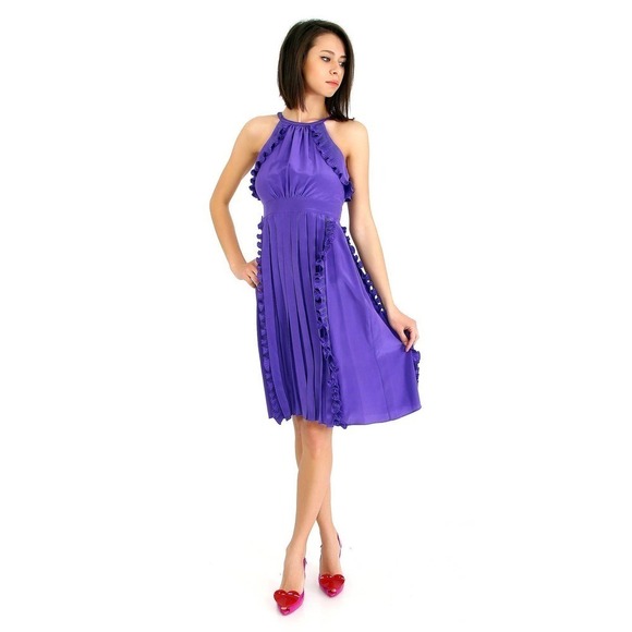 TIBI 100% Silk Purple Knee Length Racer Back Pleated Dress Size 6 - Picture 4 of 15
